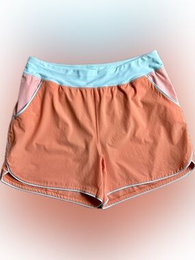 Lands’ End Swim Shorts Women’s Sz 18, lined, peachy orange & pale blue